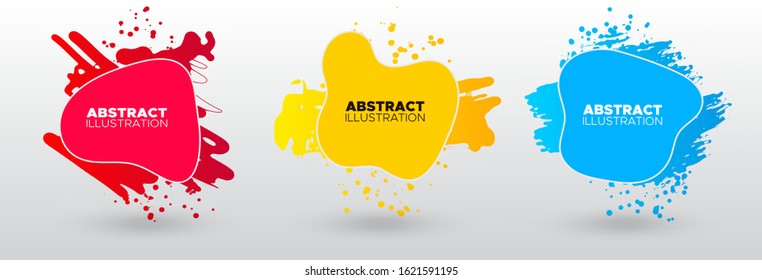 Set of modern abstract vector banners. Ink style shapes of gradient colors on white background. Template ready for use in web or print design.