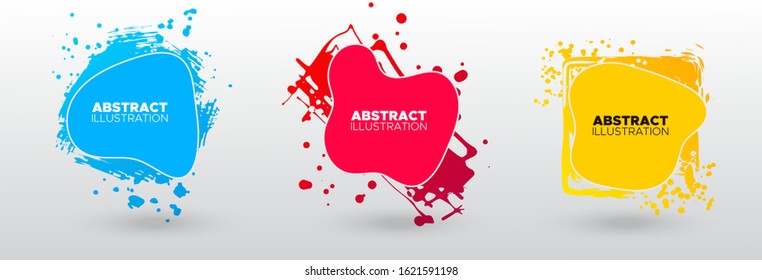 Set of modern abstract vector banners. Ink style shapes of gradient colors on white background. Template ready for use in web or print design.