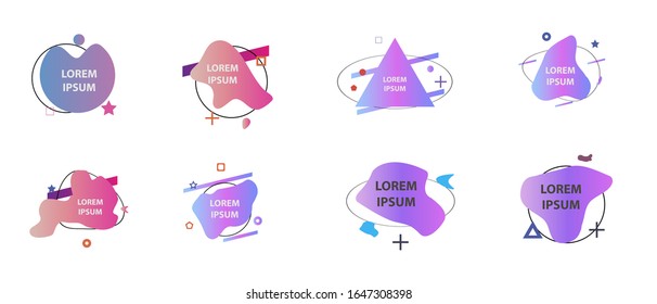 Set of modern abstract vector banners. Multicolor flat geometric shapes. Geometric gradient figures, trendy dynamic elements