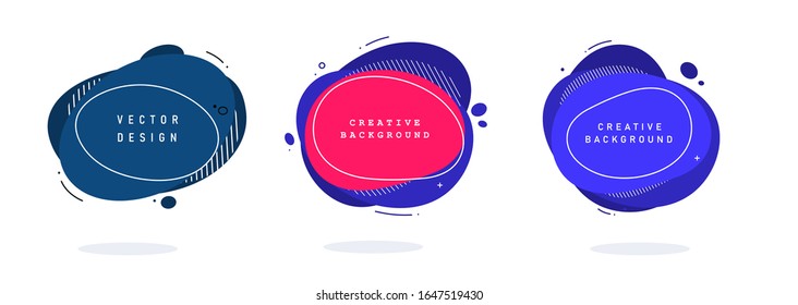 Set of modern abstract vector banners. Flat geometric shapes of different colors with black outline in memphis design style. Template ready for use in web or print design. Illustration