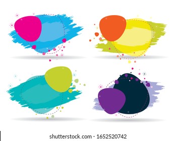 Set of modern abstract vector banners. Flat geometric shapes of different colors with black outline in memphis design style. Template ready for use in web or print design.