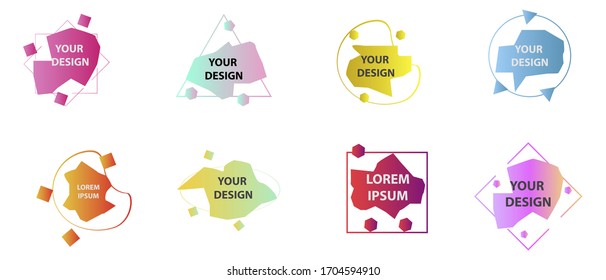 Set of modern abstract vector banners. Multicolor flat geometric shapes. Geometric gradient figures, trendy dynamic elements