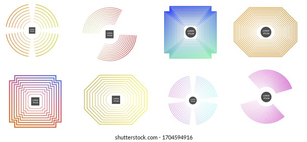 Set of modern abstract vector banners. Multicolor flat geometric shapes. Geometric gradient figures, trendy dynamic elements