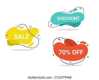 Set of modern abstract vector banners. Flat geometric shapes of different colors with black outline in memphis design style. Template ready for use in web or print design.