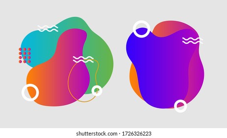Set of modern abstract vector banners. Flat geometric shapes of different colors with black outline in memphis design style. Template ready for use in web or print design.