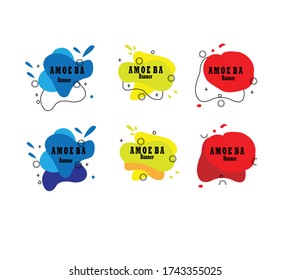 Set of modern abstract vector banners. Flat geometric shapes of different colors with black outline in memphis design style.