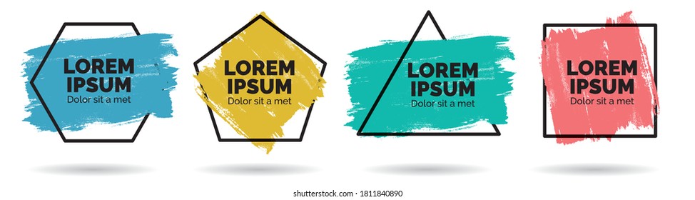 Set of modern abstract vector banners. Brush of different colors with black outline design - Vector