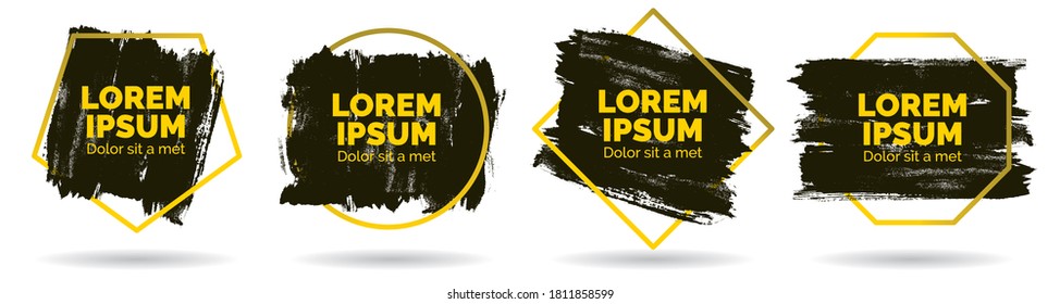 Set of modern abstract vector banners. Brush black with golden outline design - Vector
