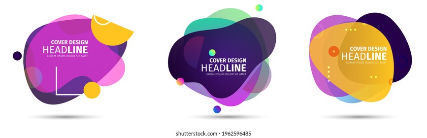 Set of modern abstract vector banners. Flat geometric shapes of different colors with black outline in memphis design style. Template ready for use in web or print design.
