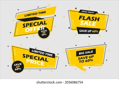 Set of modern abstract vector banners. Template ready for use in web or print design. Flat linear promotion ribbon, price tag, sticker, badge, poster.