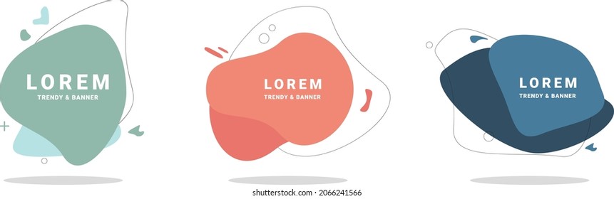 Set of modern abstract vector banners. Flat geometric shapes of different colors with black outline in memphis design style. Template ready for use in web or print design