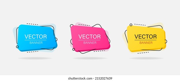 Conjunto de banners vectoriales abstractos modernos. Formas geométricas planas de diferentes colores con contorno negro. EPS vectorial 10
