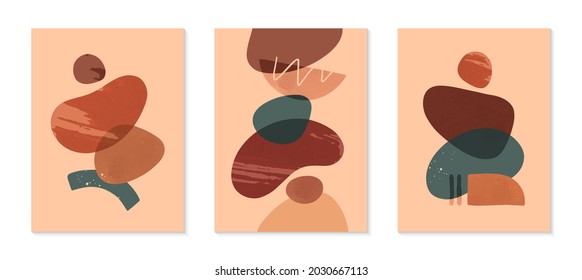 Set of modern abstract vector illustrations with organic various shapes and textures.Boho watercolor wall art decor.Trendy artistic designs for banners;social media,invitations,covers,wallpaper.