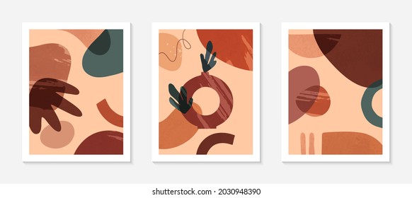 Set of modern abstract vector illustrations with vases,organic various shapes and textures.Boho watercolor wall art decor.Trendy artistic designs for banners;social media,covers,wallpaper.