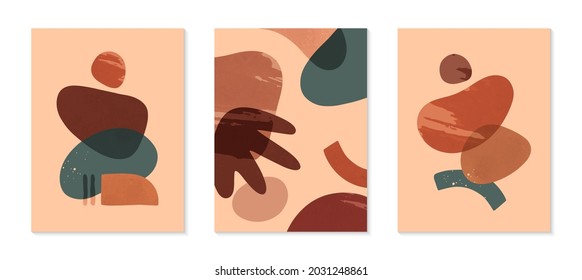 Set of modern abstract vector illustrations with organic various shapes and textures.Boho watercolor wall art decor.Trendy artistic designs for banners;social media,invitations,covers,wallpaper.