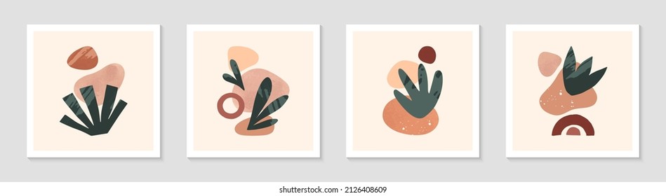Set of modern abstract vector illustrations with organic various shapes and textures.Boho watercolor wall art decor.Trendy artistic designs for banners;social media,invitations,covers,wallpaper.
