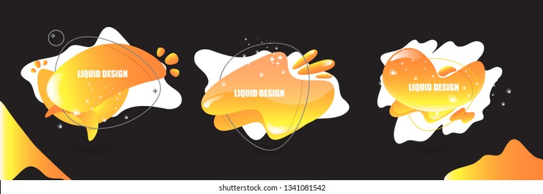 Set of modern abstract vector orange banners on solid black background. Gradient abstract banners with flowing liquid shapes for logo, flyer or infographics design. Vector illustration