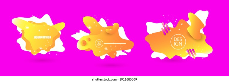 Set of modern abstract vector orange banners on pink background. Gradient abstract banners with flowing liquid shapes for logo, flyer or infographics design. Vector illustration 