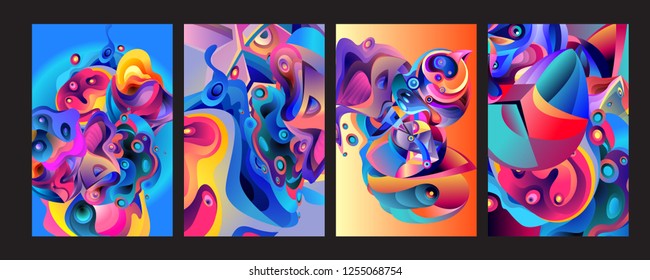 Set of modern abstract vector poster background . Gradient geometric shapes of different colors in space design style. Template ready for use in web or print design.