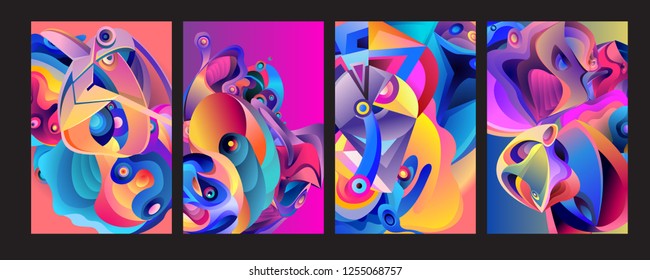 Set of modern abstract vector poster background . Gradient geometric shapes of different colors in space design style. Template ready for use in web or print design.