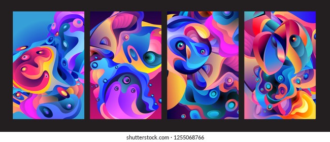 Set of modern abstract vector poster background . Gradient geometric shapes of different colors in space design style. Template ready for use in web or print design.