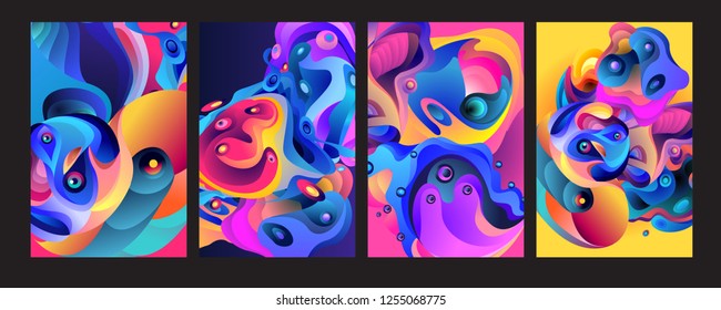 Set of modern abstract vector poster background . Gradient geometric shapes of different colors in space design style. Template ready for use in web or print design.