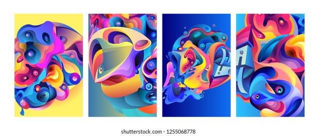 Set of modern abstract vector poster background . Gradient geometric shapes of different colors in space design style. Template ready for use in web or print design.