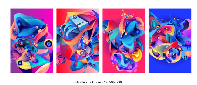 Set of modern abstract vector poster background . Gradient geometric shapes of different colors in space design style. Template ready for use in web or print design.