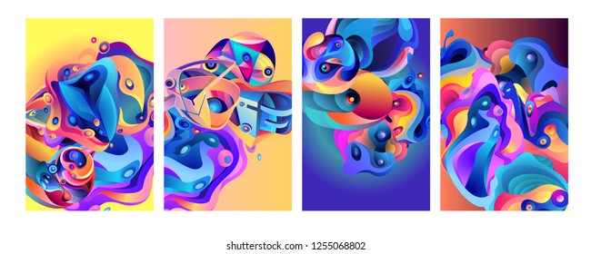 Set of modern abstract vector poster background . Gradient geometric shapes of different colors in space design style. Template ready for use in web or print design.