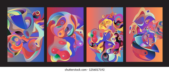 Set of modern abstract vector poster background . Gradient geometric shapes of different colors in space design style. Template ready for use in web or print design.
