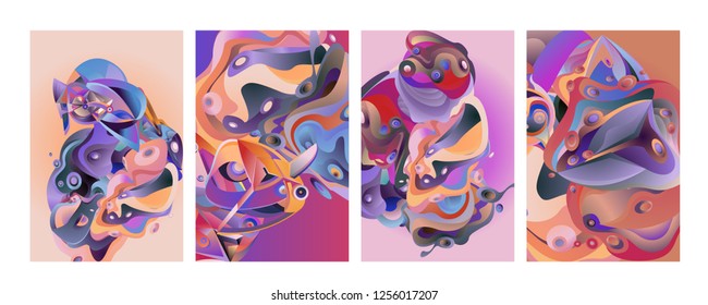 Set of modern abstract vector poster background . Gradient geometric shapes of different colors in space design style. Template ready for use in web or print design.