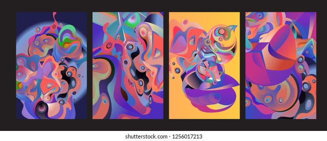 Set of modern abstract vector poster background . Gradient geometric shapes of different colors in space design style. Template ready for use in web or print design.