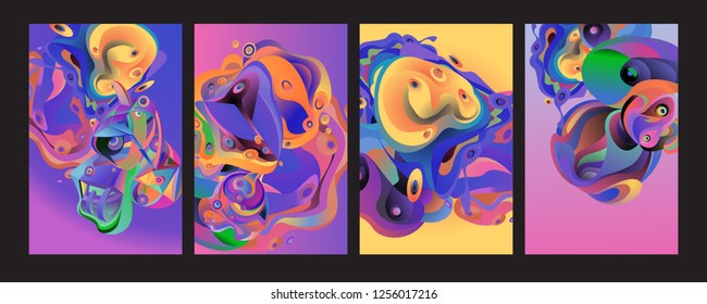 Set of modern abstract vector poster background . Gradient geometric shapes of different colors in space design style. Template ready for use in web or print design.