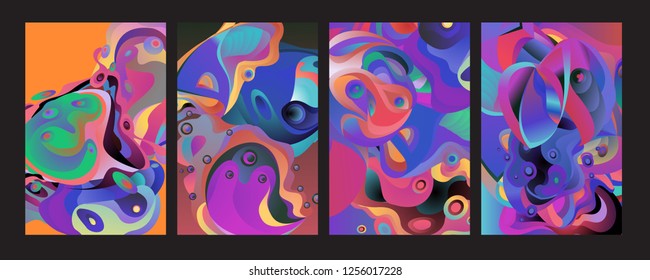 Set of modern abstract vector poster background . Gradient geometric shapes of different colors in space design style. Template ready for use in web or print design.