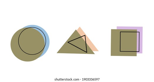 Set of modern abstract vector shapes. Flat geometric shapes of different colors with black lines in Memphis design style. vector illustration of shapes.