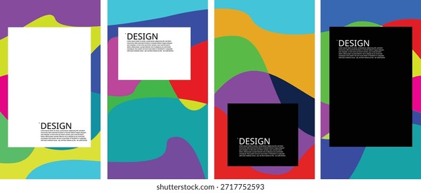 Conjunto de diseños de Anuncio de Vertical abstractos modernos con Formas orgánicas coloridas y una atrevida composición de color plano. Las formas fluidas creativas crean un fondo contemporáneo vibrante, ideal para carteles, volantes, portadas, historias de redes sociales, presentaciones, marca y materiales de marketing digital.