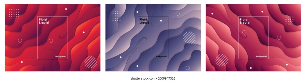 Set modern Abstract Wave Paper Cut Fluid Liquid Background. red blue Background eps vector
