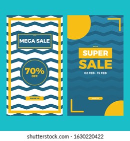 Set of modern abstract zig zag line background sale banner. Blue social media background template.