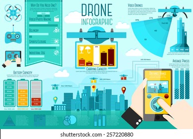 Set of modern air drones Infographic elements with icons, different charts, rates etc. With places for your text. Vector
