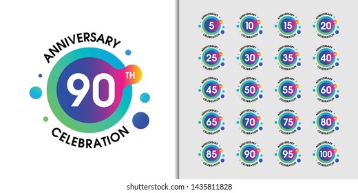 Set of modern anniversary logotype. Colorful anniversary celebration emblem  Vector illustration.