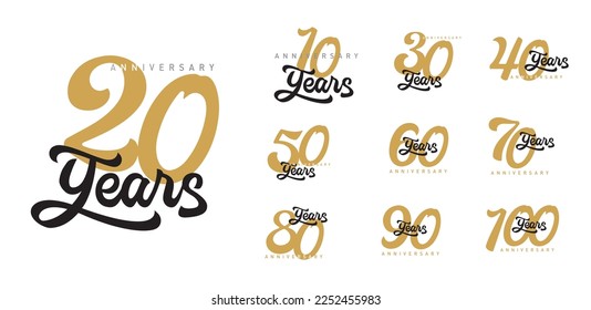 Set of modern anniversary logotype with lettering style. elegance anniversary design