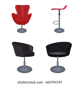 Set of modern and antique furniture: comfortable chairs and bar stool. Vector Illustration. EPS10