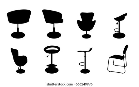 Set of modern and antique furniture: comfortable chairs and bar stool. Vector Illustration. EPS10