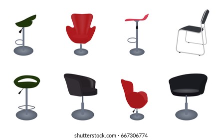 Set of modern and antique furniture: comfortable chairs and bar stool. Vector Illustration. EPS10