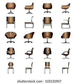 Set of Modern armchairs, chairs set. Architecture interior design home and office furniture. Isolated on white, vector