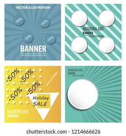 Set of modern art abstract banner. Vector square frame for text with blue paintbrush lines.