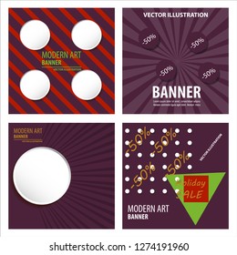 Set of modern art abstract banner. Vector square frame for text with blue paintbrush lines.