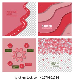 Set of Modern art abstract banner. Vector square frame for text with blue paintbrush lines.