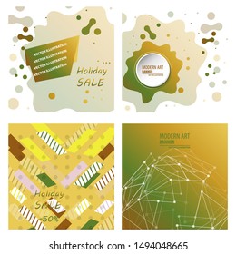Set of modern art abstract banner. Vector square frame for text with blue paintbrush lines.