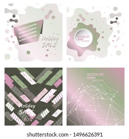 Set of modern art abstract banner. Vector square frame for text with blue paintbrush lines.